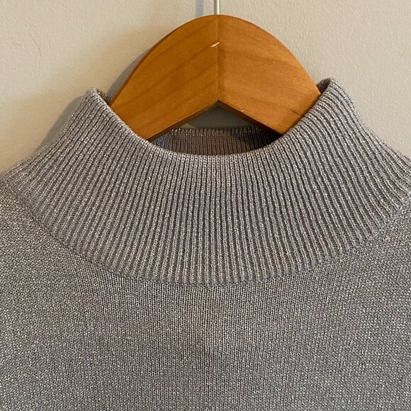 Vintage 90s Sparkling Knit Turtleneck Sleeveless Sweater Grey/Silver Metallic - Picture 3 of 8